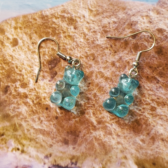 Aqua Blue Gummy Bear Earrings - Picture 5 of 5